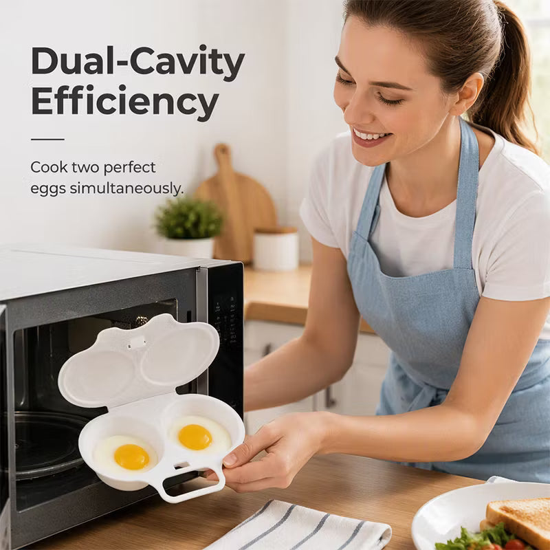 Microwave Egg Poacher——Dual‑cavity, non‑stick & easy clean. Healthier than frying – stock up & save!